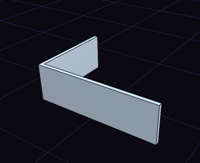A thin extrude of an L of two lines, a 2 mm wall with a mitred corner