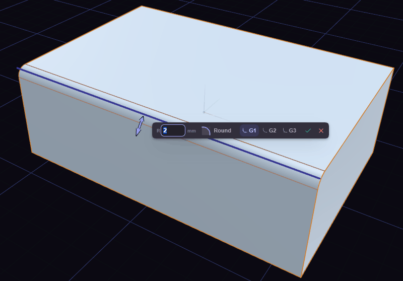 A fillet radius growing on an edge