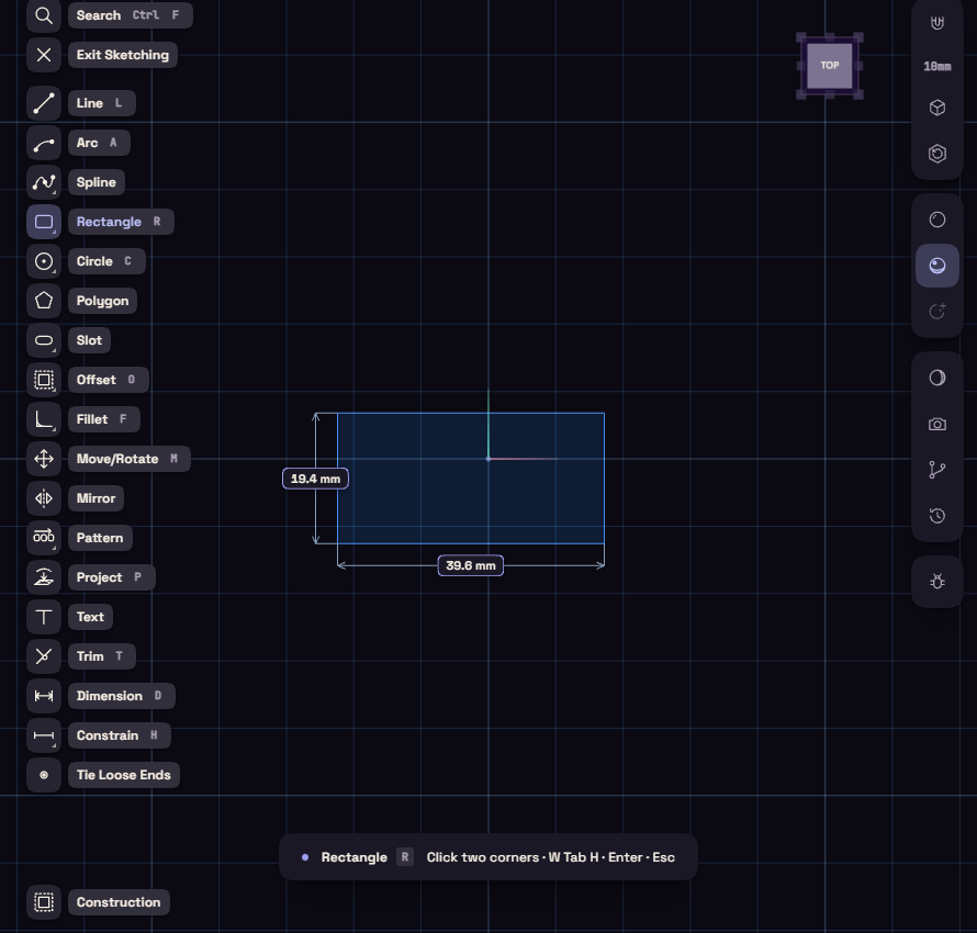 A rough rectangle drawn on the sketch plane