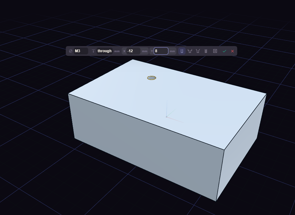 The Hole box with size M3 and a through depth over a block
