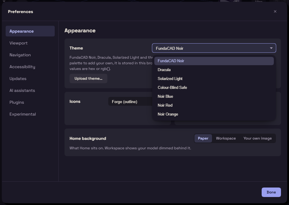 Appearance page of Preferences