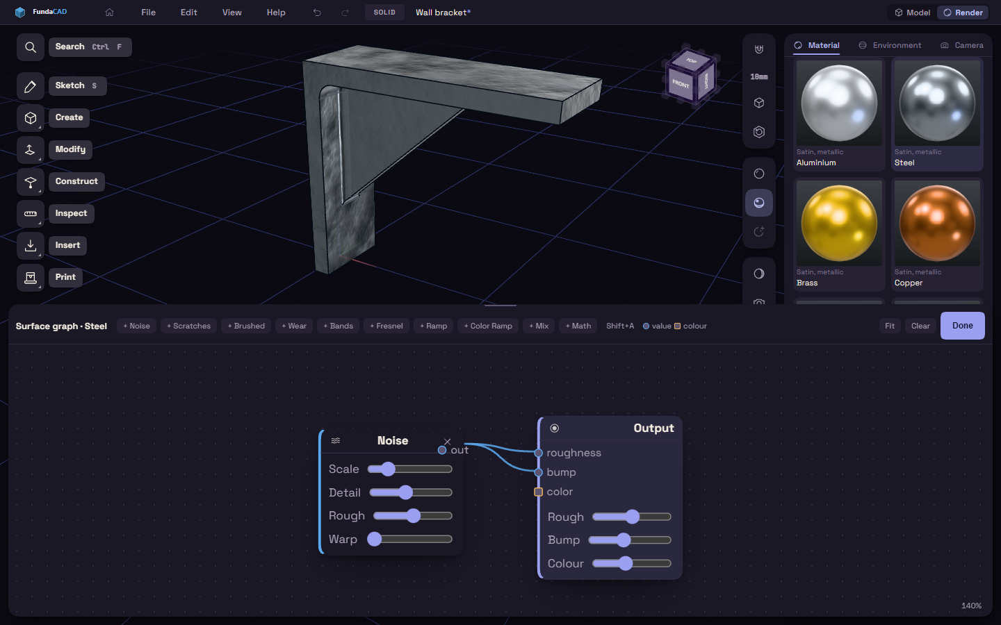 The node editor with a Noise node wired into Output