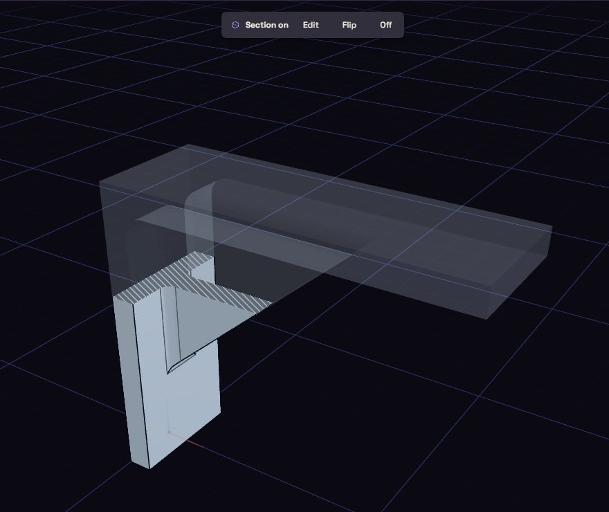 The cut bracket with the Section on chip and its Edit, Flip and Off buttons