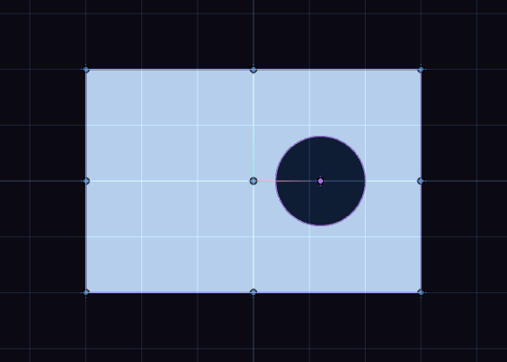 The outline of a plate's top face and its hole projected into a sketch, in purple