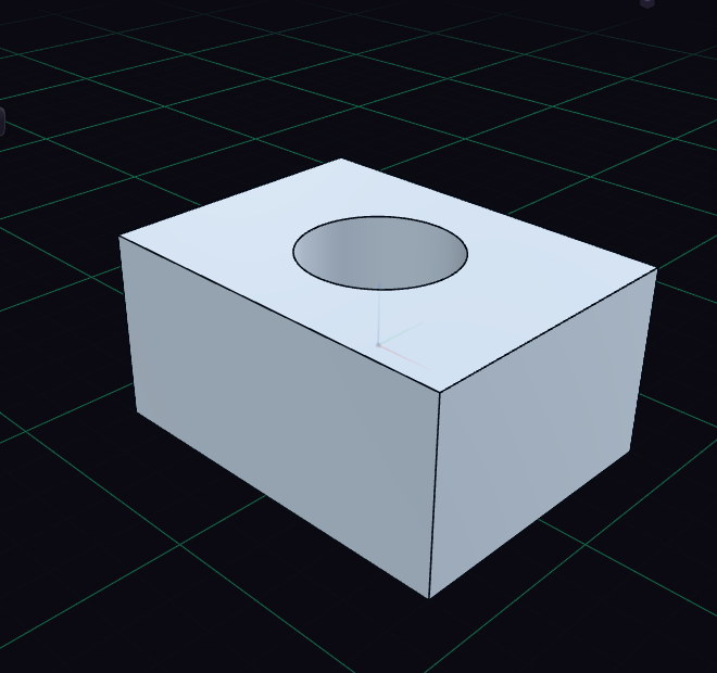 A block with a round hole where a cylinder was subtracted