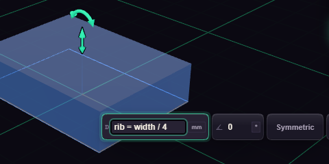 The Extrude distance box holding rib = width / 4