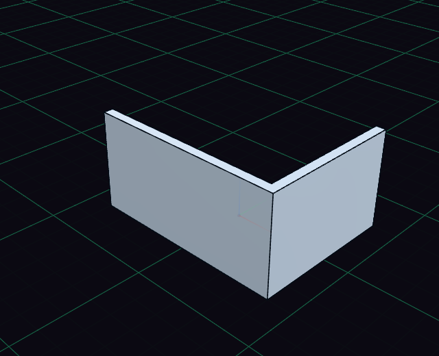 A thin extrude of an L of two lines, a 2 mm wall with a mitred corner