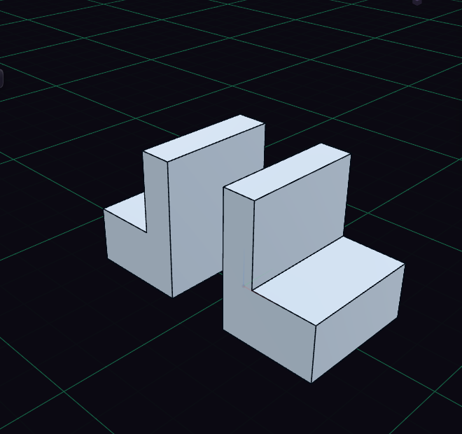 One half of a bracket beside its mirrored copy