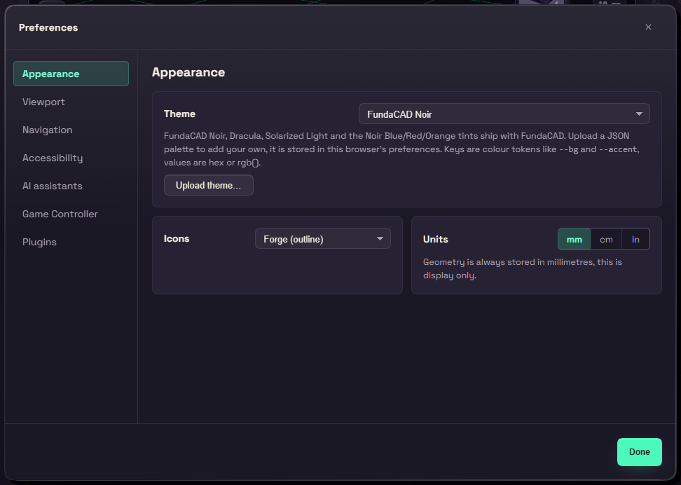 Appearance page of Preferences