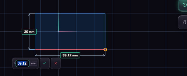 The Dimension tool on a rectangle edge with its value box
