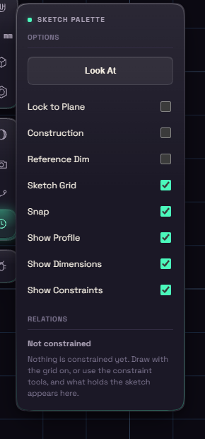 The sketch palette with Snap, Construction and the other options